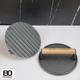 Burgerpresse Edelstahl | Holzgriff mit Gravur